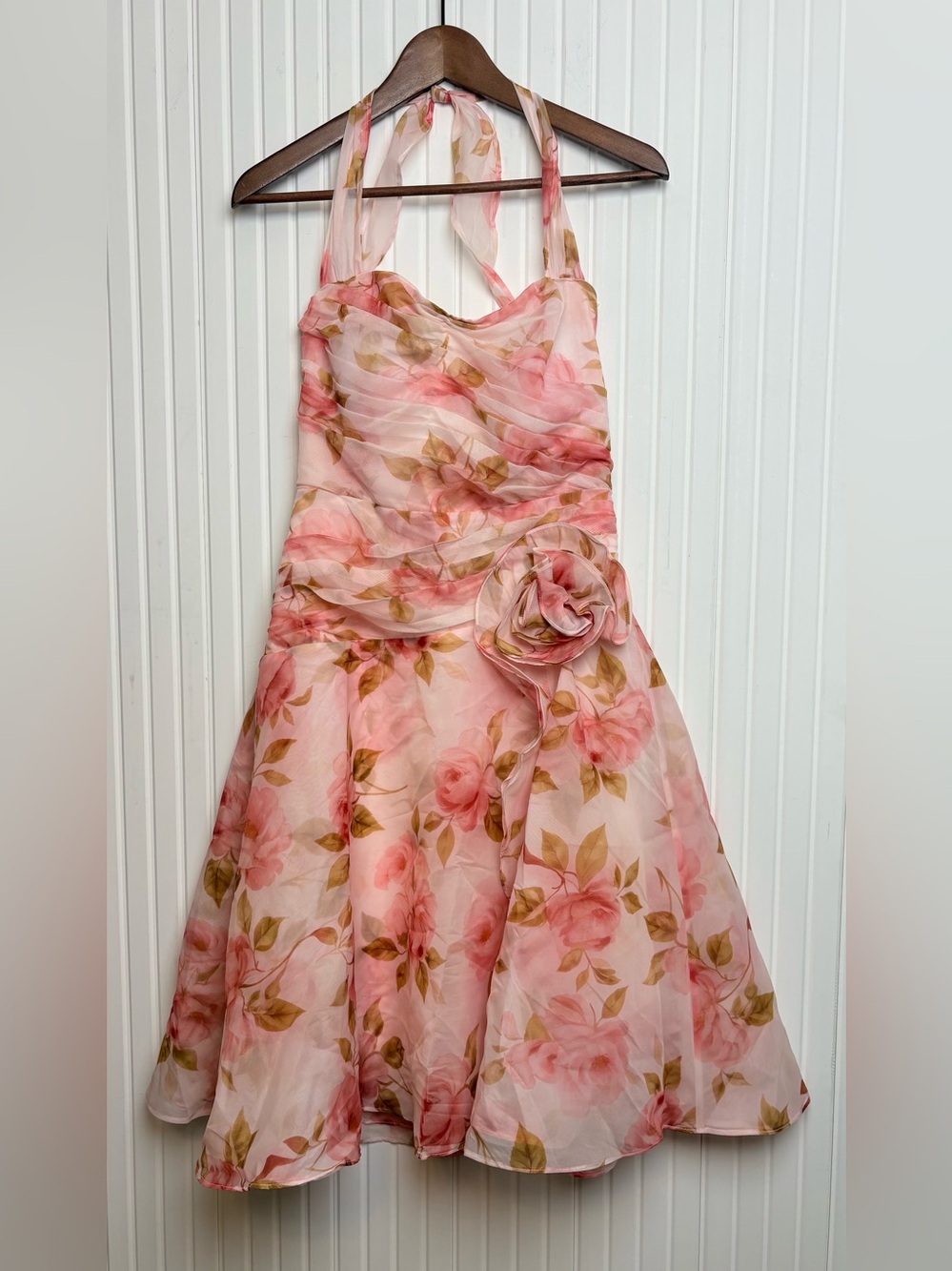 Fehaute Halter Midi Dress 6 Ruffles Floral Tie Back Wedding Guest Homecoming Fem